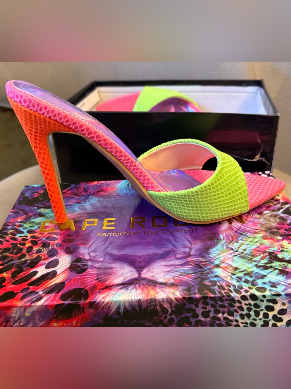 Cape Robbin Neon Green and Hot Pink Stiletto Mule